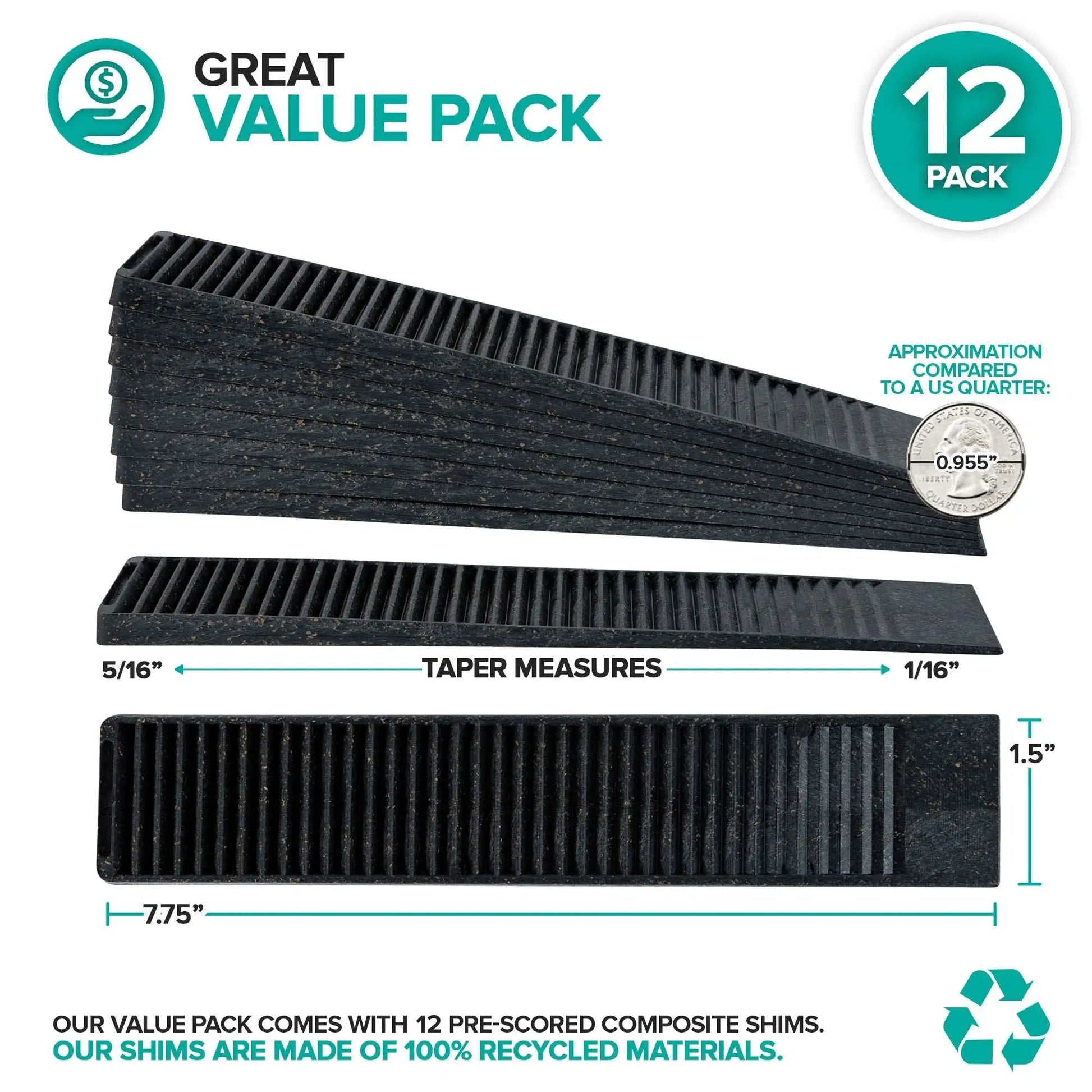 Heavy Duty Composite Shims 12 Pack For Home Improvement And Leveling Never Rot Indoors Or Outdoors Stackable Table Wedges