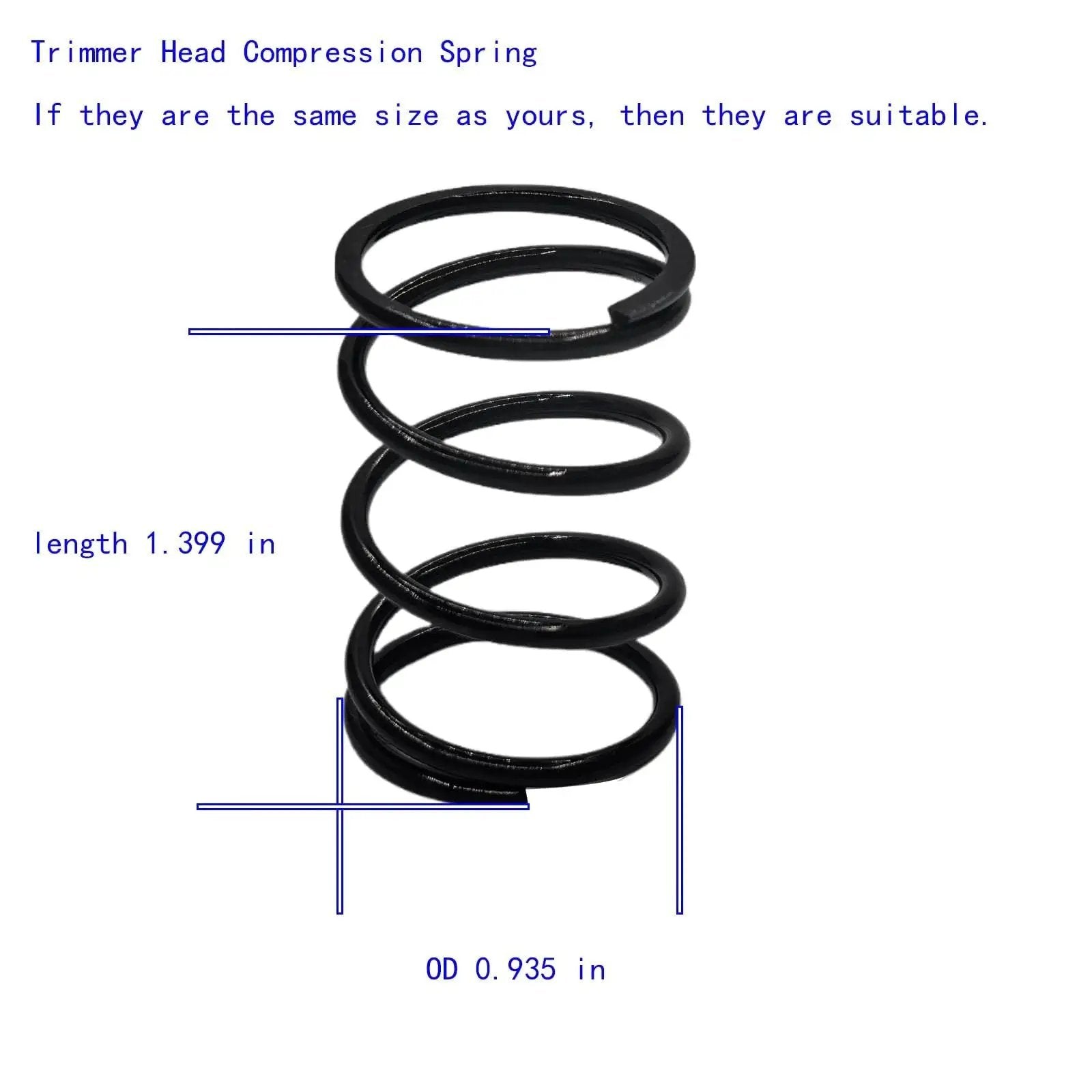 Compression Spring Replacement For EGO 3660582001 Fits ST Series Trimmer Heads, side view showing dimensions 1.399 in length, 0.935 in OD