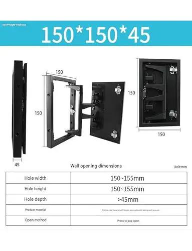 Industrial grade concealed pivot hinge kit with dimensions 150x150x45, supporting heavy tile, marble, and stone wall doors.