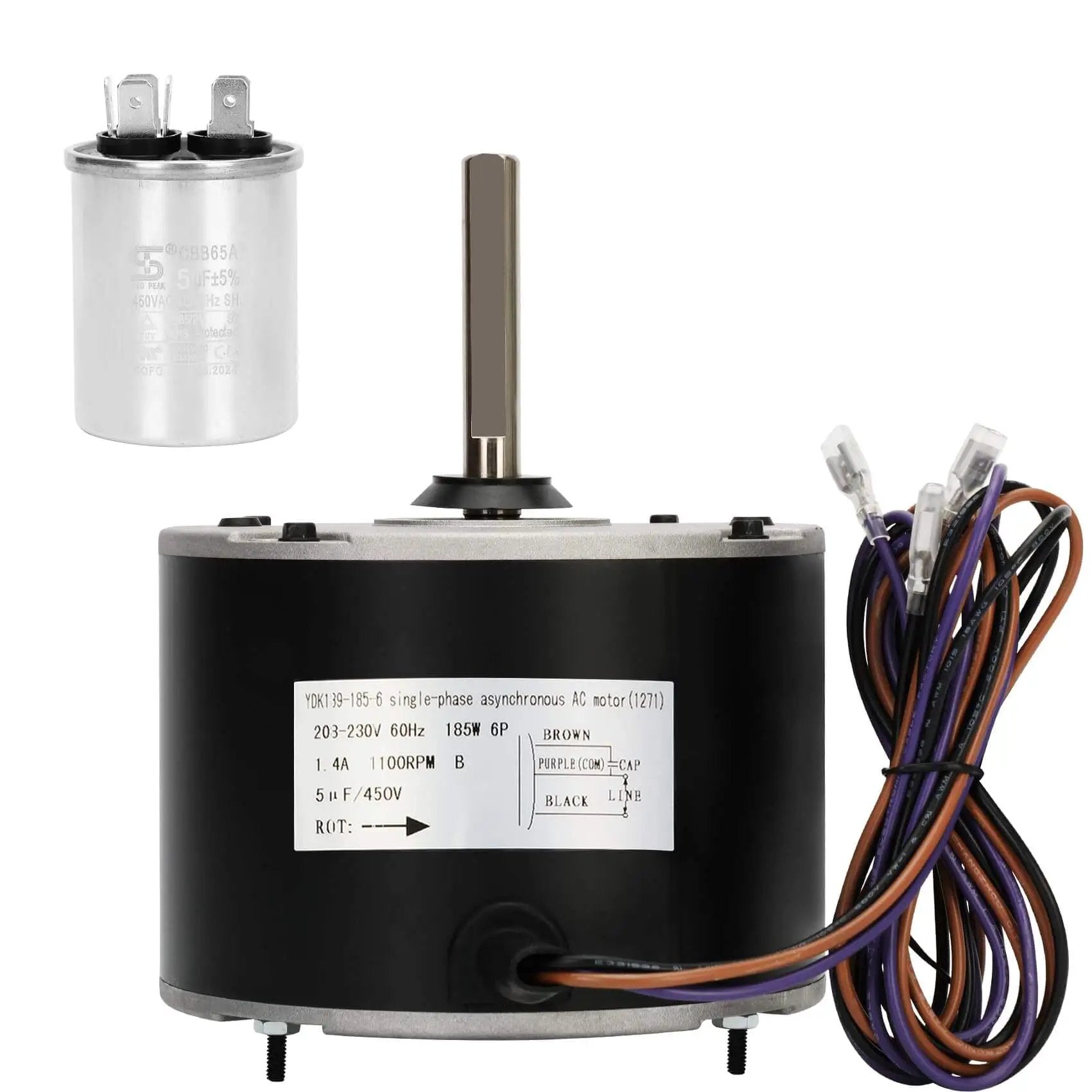 Heavy Duty 0.25 HP Condenser Fan Motor Replacement For Amana Goodman HVAC Units Direct Replacement YDK 180S62823 03 with wires and capacitor