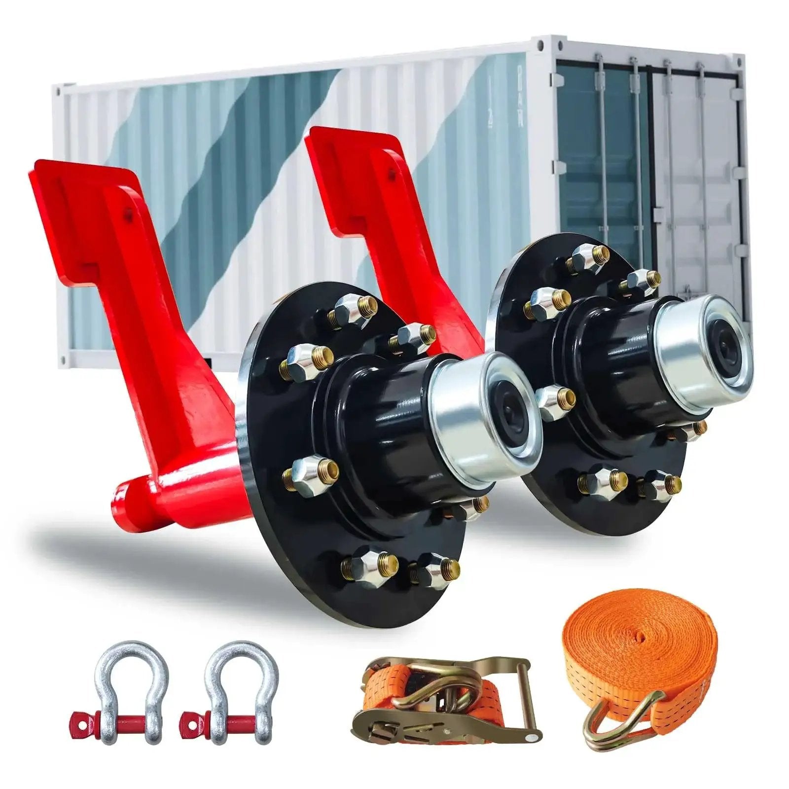 Heavy Duty Container Wheel Kit For 20ft And 40ft Empty Shipping Containers With 8 Lug Wheels, Strong Axles And Ratchet Tie Downs