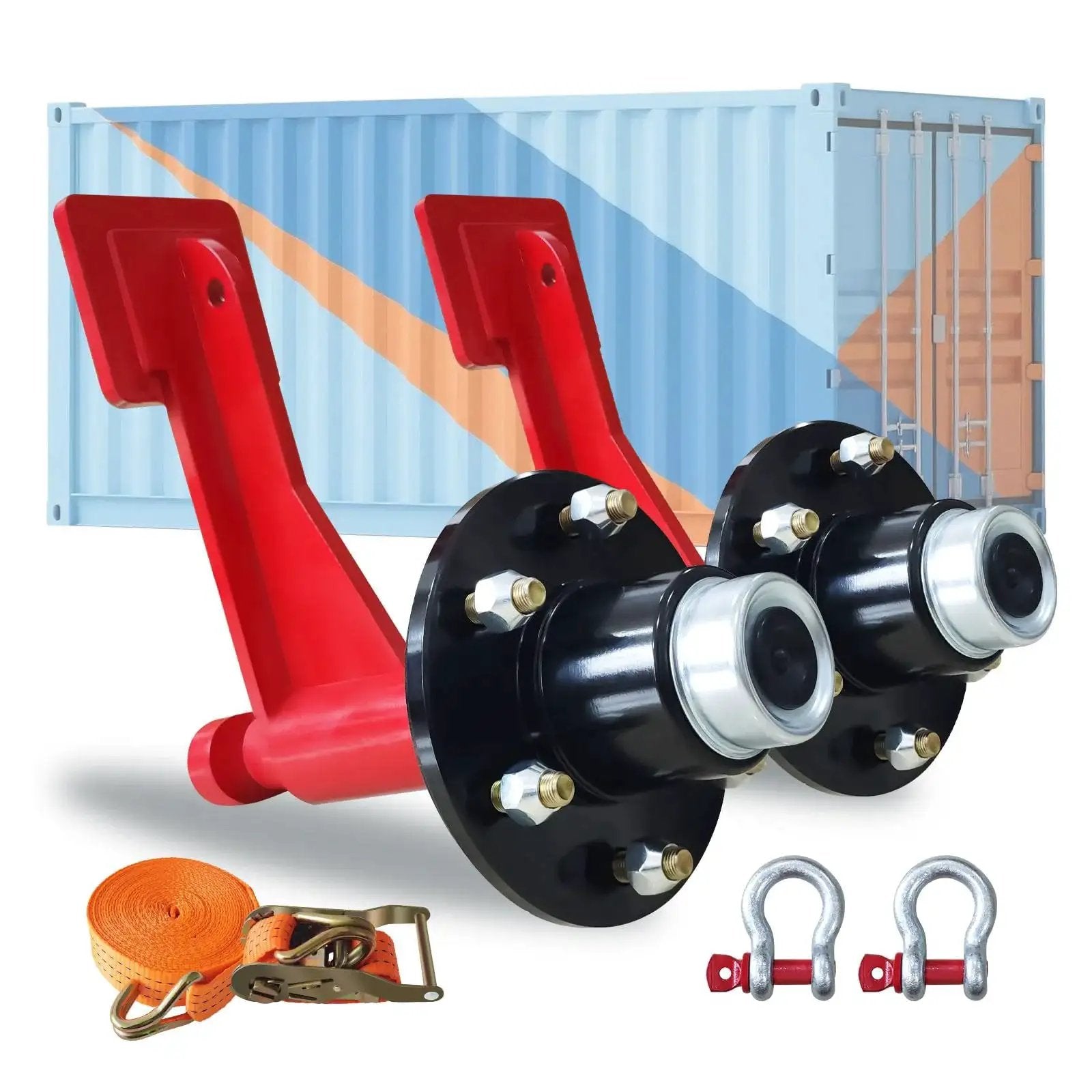 Container Wheel Kit With 6-Lug Axles And Heavy Duty Ratchet Tie Downs For Moving 20 To 40-Foot Shipping Containers