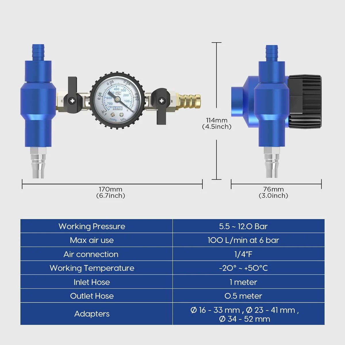 Coolant Refiller Kit With Vacuum Tool And Pressure Gauge For Cars, Radiator Refill System Tester, Leak Detection, Quick Coolant Change, Includes Three Size Adapters And Durable Hoses By MR CARTOOL with pressure gauge and hoses shown.