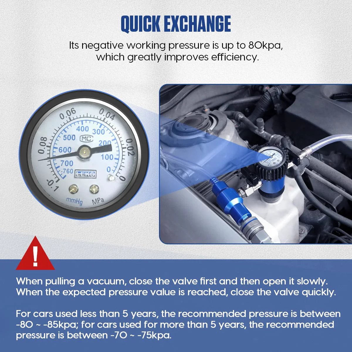 Close-up of the pressure gauge from the Coolant Refiller Kit With Vacuum Tool And Pressure Gauge For Cars, Radiator Refill System Tester.