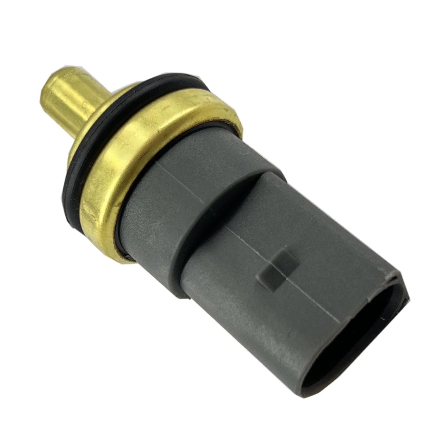 Coolant Temperature Sensor 158-0784 ECT Replacement For Audi VW Vehicles, side view, grey and gold plastic material, direct fit.