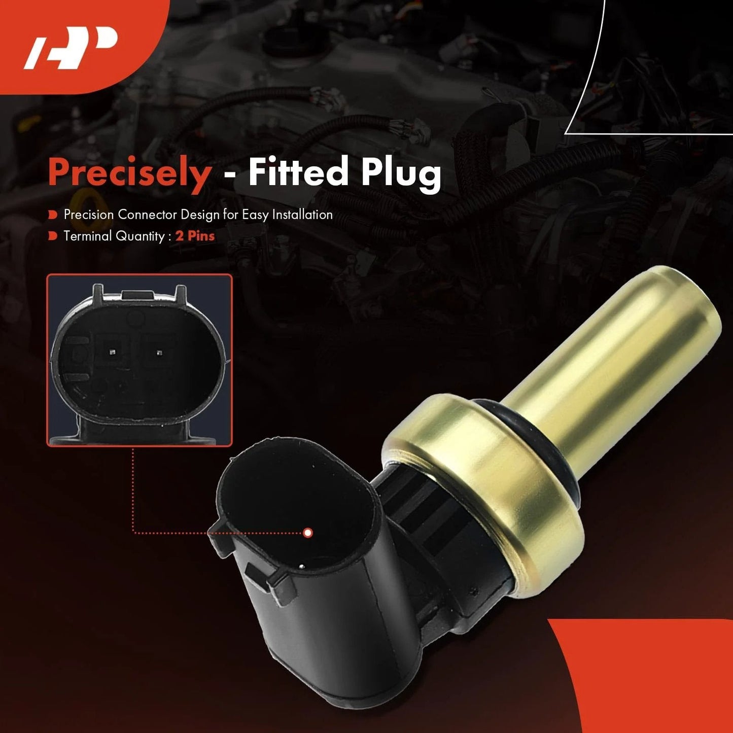 Coolant Temperature Sensor For Chrysler Crossfire Dodge Sprinter Freightliner Sprinter Maybach 57 62 Mercedes B200 C250 C300 C350 E320 ML320 Replacement Sensor, displaying side view with black and gold finish.