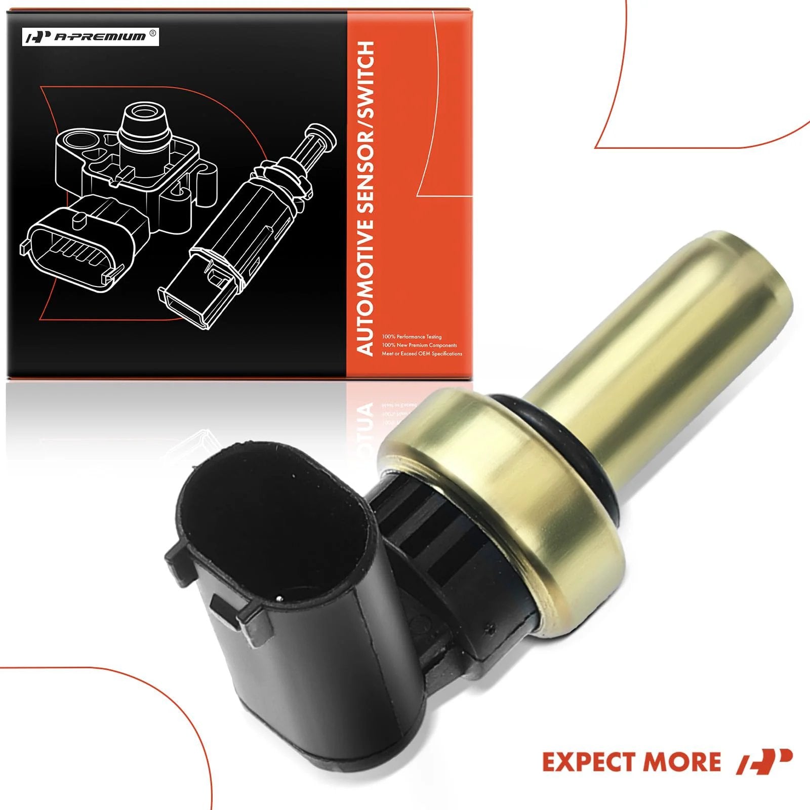 Coolant Temperature Sensor For Chrysler Crossfire Dodge Sprinter Freightliner Sprinter Maybach 57 62 Mercedes B200 C250 C300 C350 E320 ML320 Replacement Sensor with gold and black design.