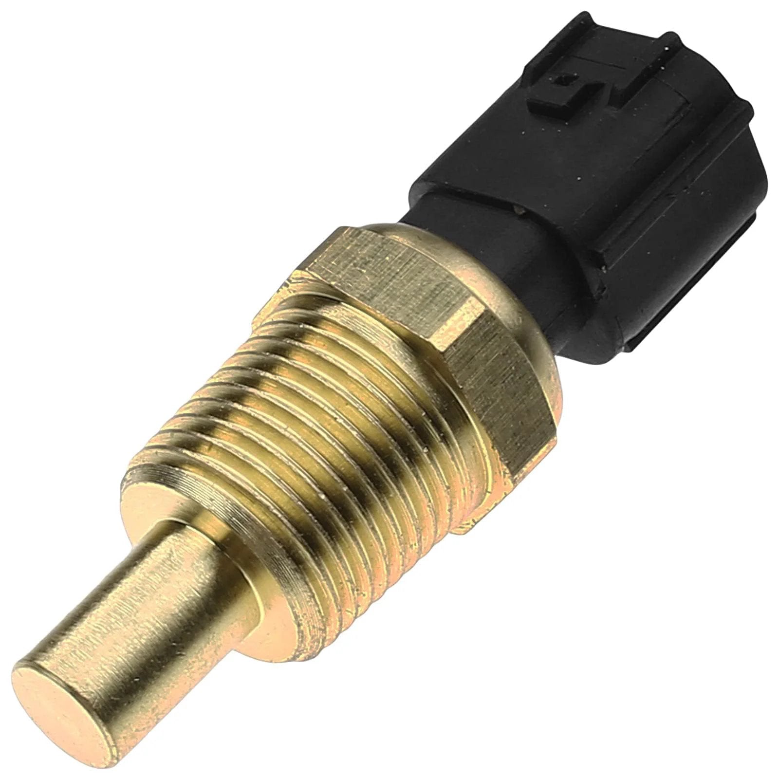 Coolant Temperature Sensor Compatible With Chrysler Sebring Town And Country Pacifica PT Cruiser Dodge Durango Grand Caravan Ram 1500 Jeep Grand Cherokee Wrangler, close-up view on a brass sensor with black connector.