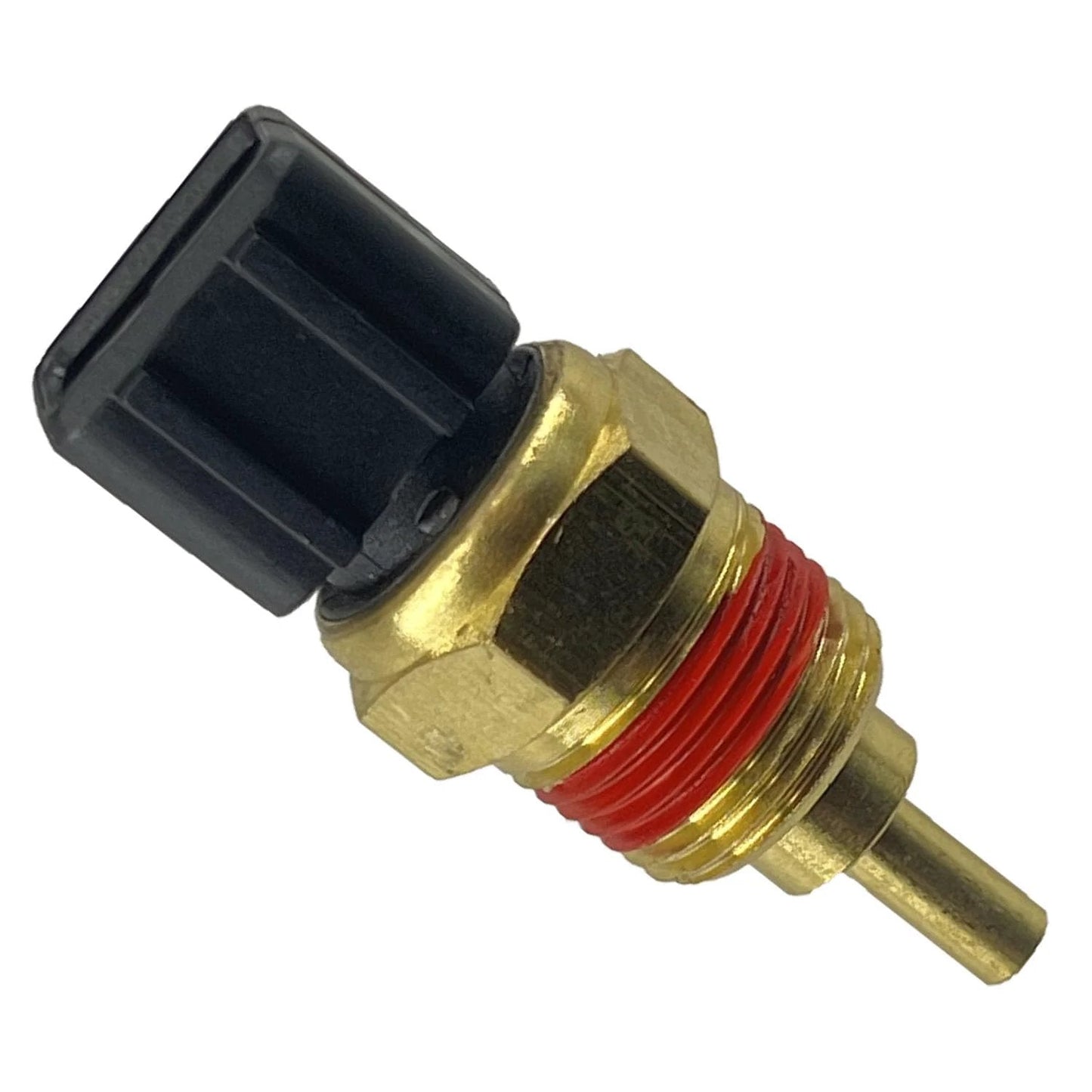Coolant Temperature Sensor Replacement For Hyundai And Kia Rides Direct Fit OEM Compatible With Elantra Accent Sonata Tucson Santa Fe Veloster Tiburon Genesis Coupe Veracruz Verna Azera Amanti Borrego And More, front view, gold and black, ABS plastic