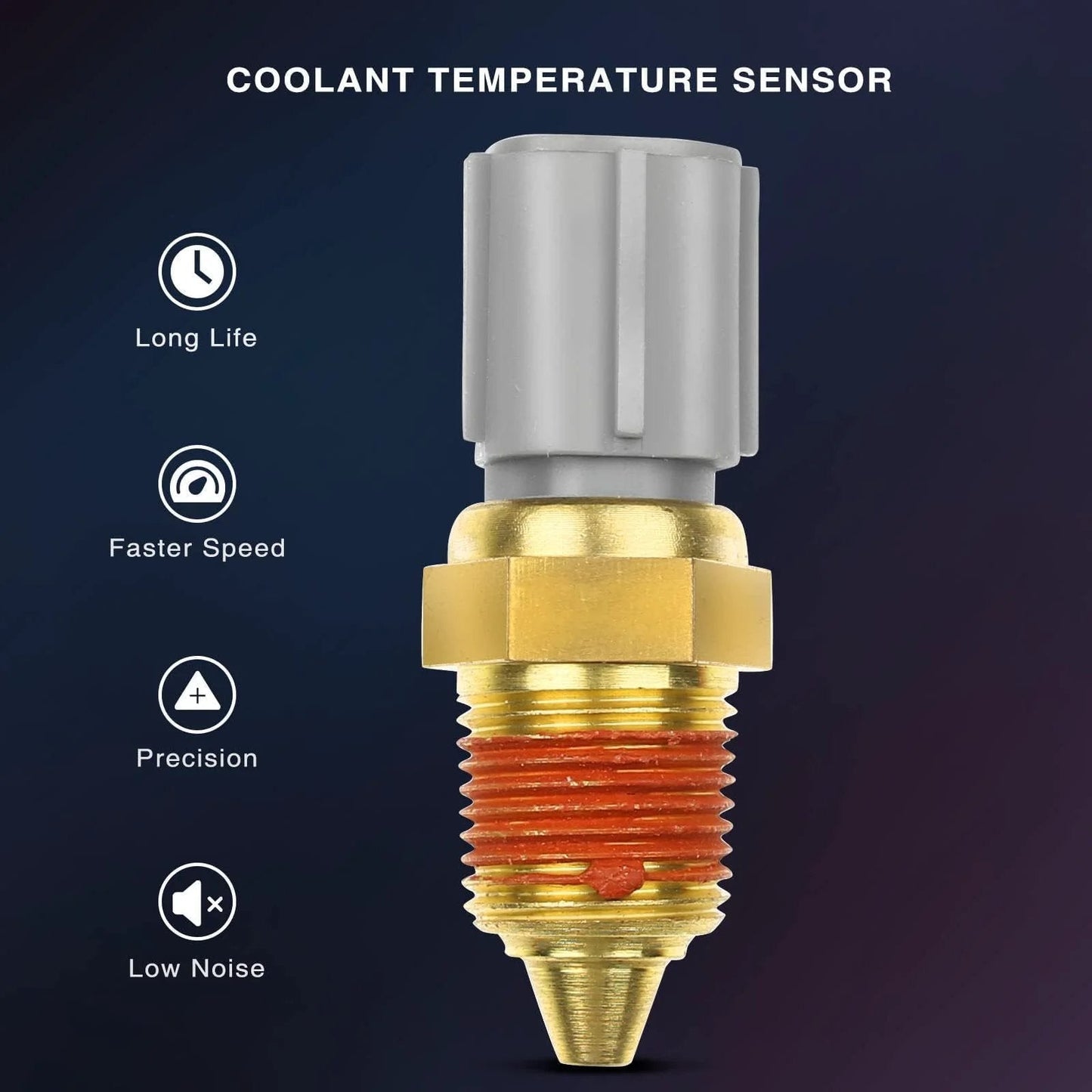 Premium Engine Coolant Temperature Sensor F5AF-12A648-AA showing a gold and grey design, used for Ford Lincoln Mercury vehicles.