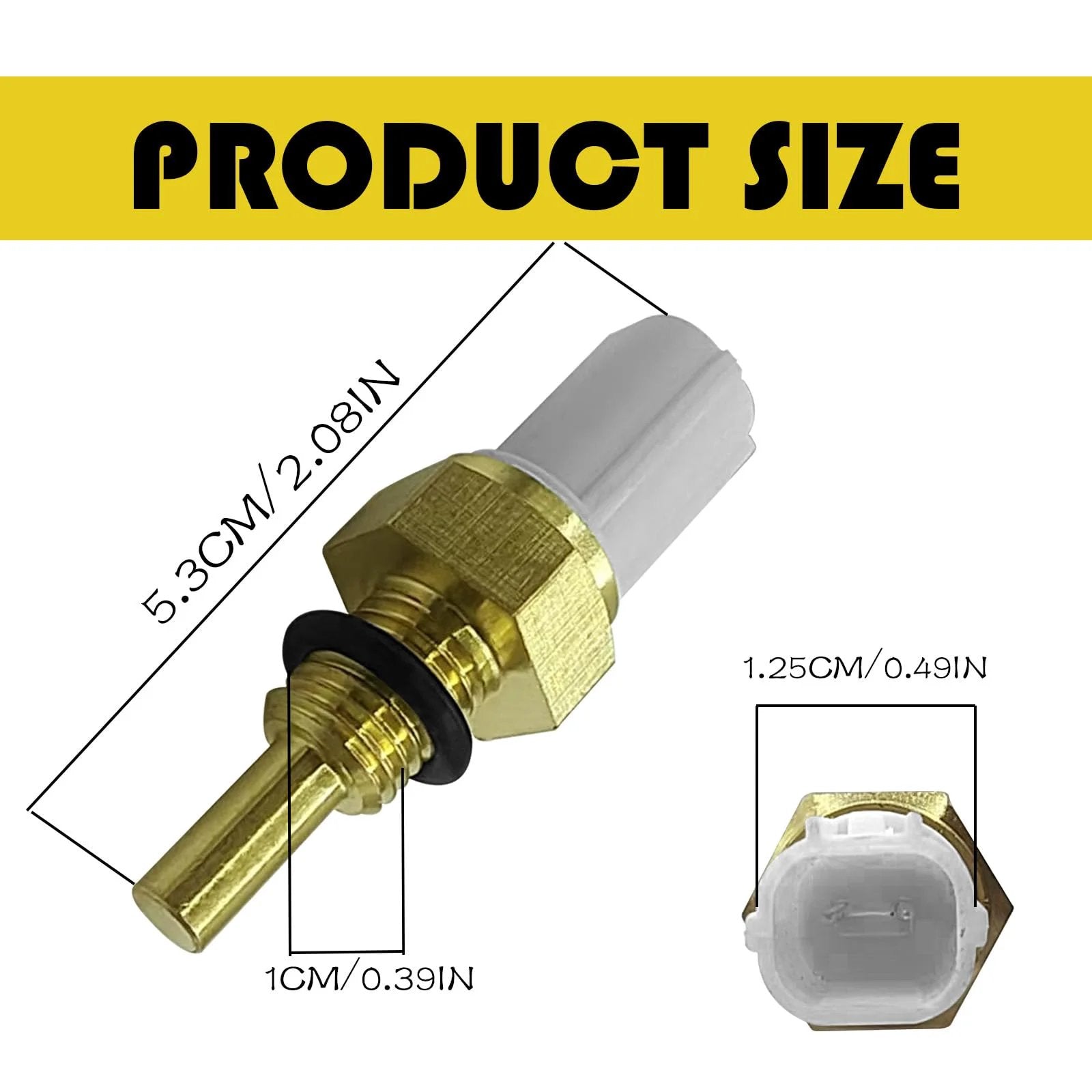 Direct Fit Coolant Temperature Sensor For Honda And Acura Cars High Quality Replacement, showing size dimensions and OEM style connector.
