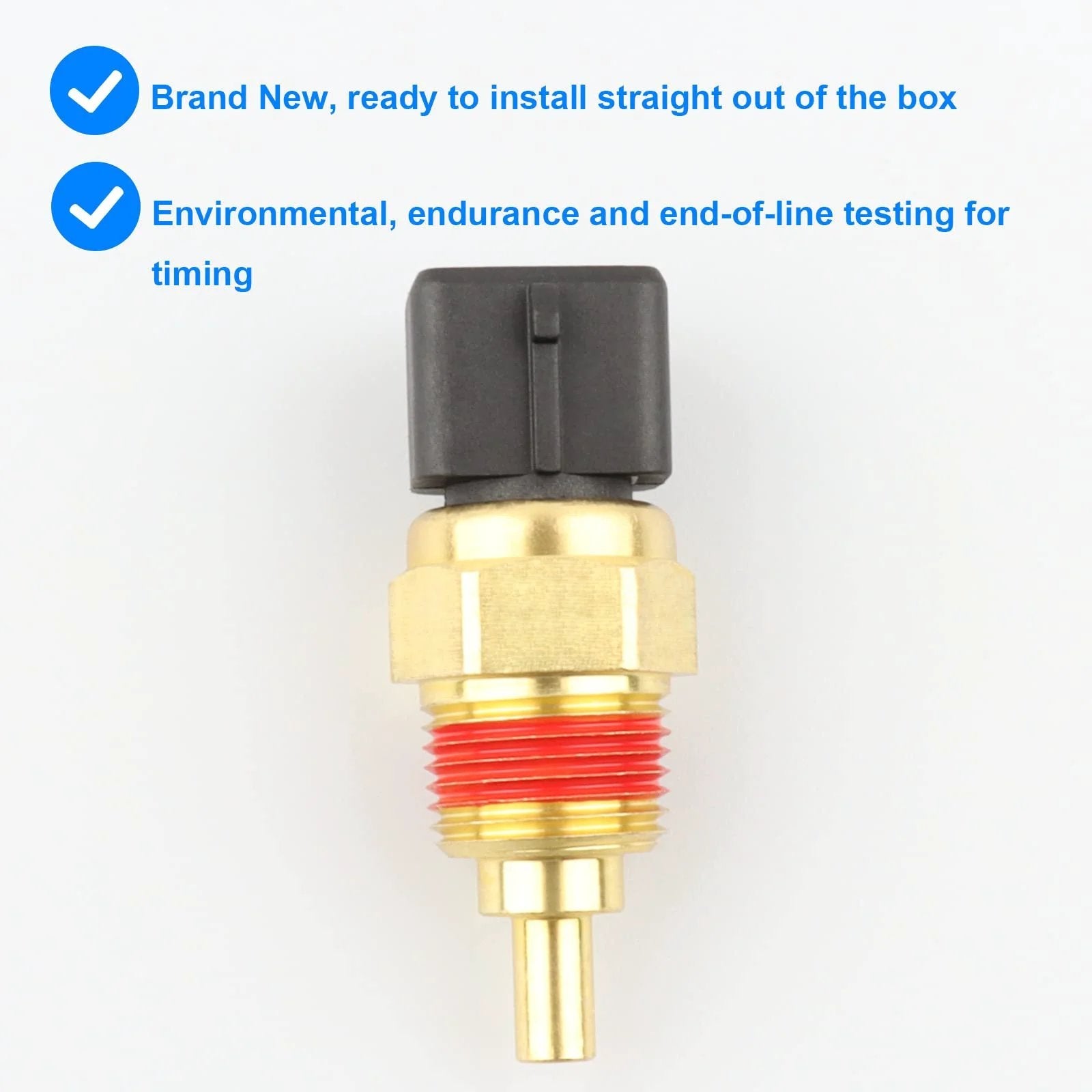 Durable Replacement Budget Friendly Coolant Temperature Sensor For Hyundai And Kia Vehicles ECT Temperature Sensor 39220 38030, gold and red unit.