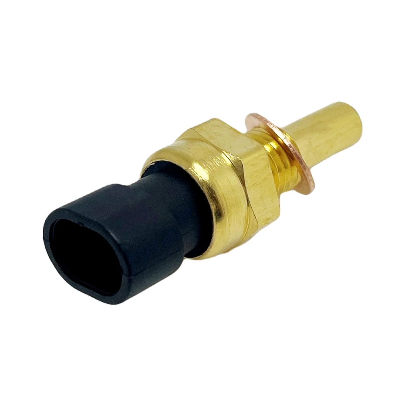 Coolant Temperature Sensor Replacement For Chevrolet Silverado 1500 Tahoe Impala Malibu Sierra 1500 Yukon 1999 2018 2000 2019 Non OEM Accessory With 1 Sensor Drop In Reliable Reading Check Vehicle Compatibility Using Parts Search Tool YCUPONE - side view of the sensor, highlighting its connector and brass fitting.