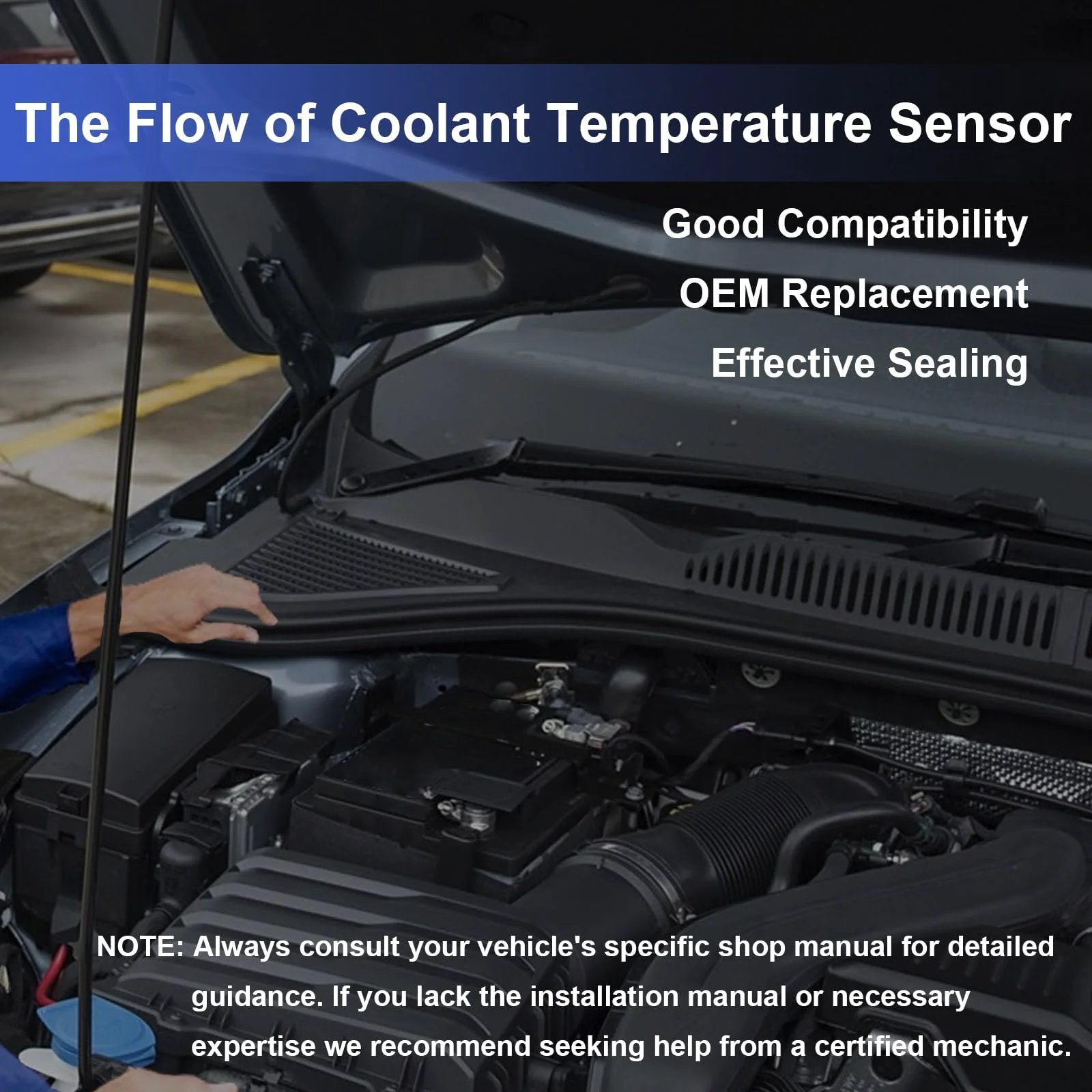 Close-up of Engine Coolant Temperature Sensor Replacement For Chevy Silverado 1500 2500 3500 Dunviku OE Numbers 213928 15326386 TS10075 installed in engine bay.