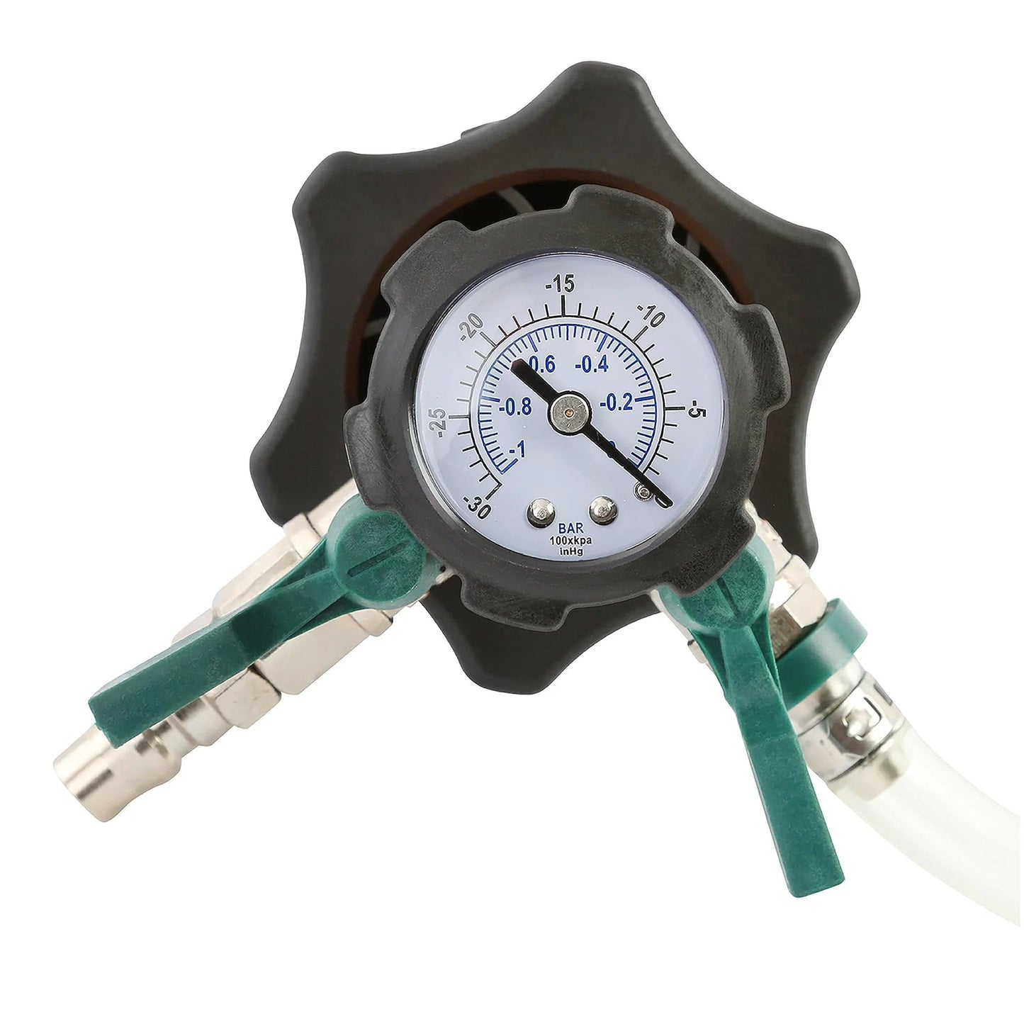 Close-up view of the Air Evac Cooling System Refiller Kit for Quick Refill and Air Removal No Fuss, With Universal Adapters.