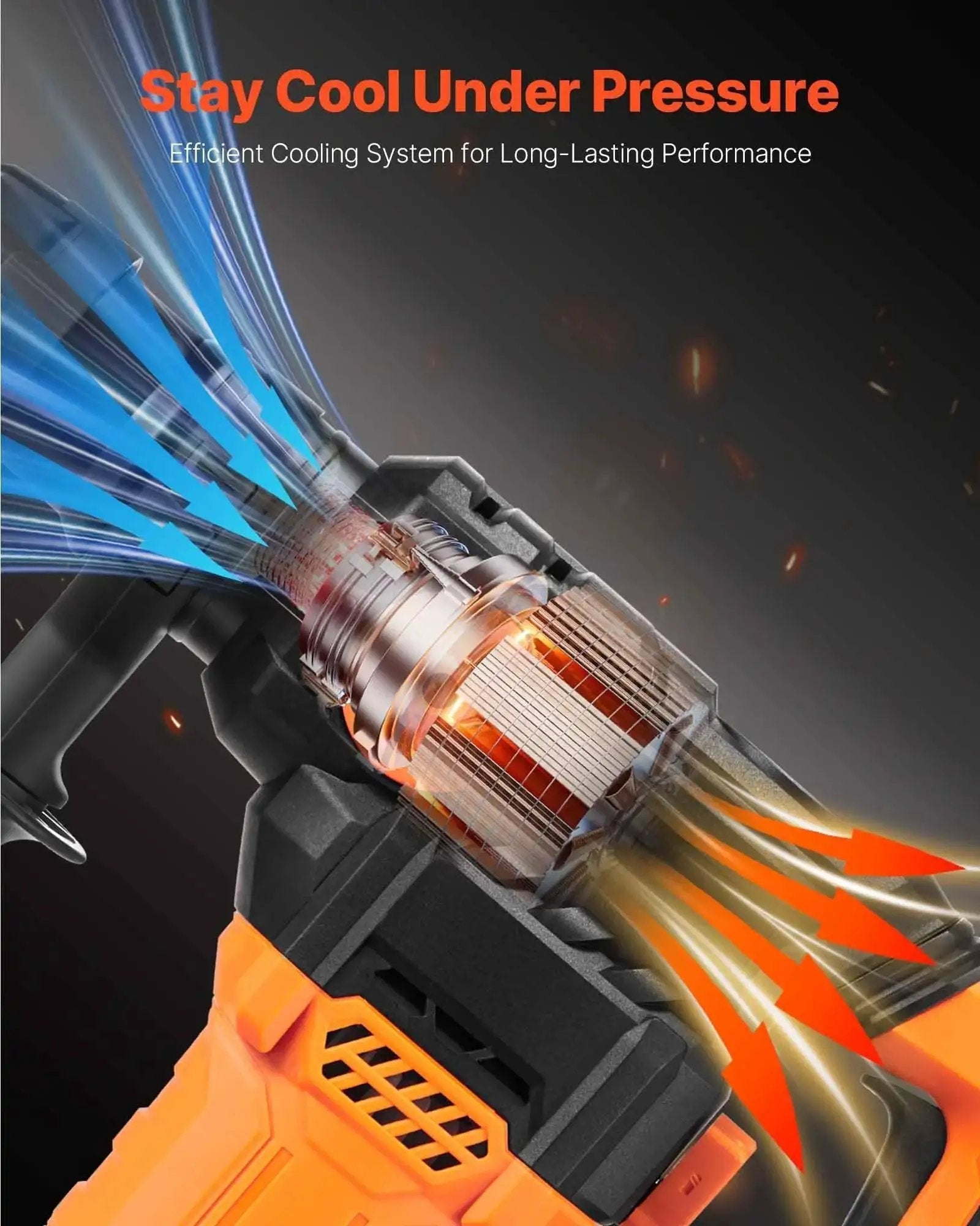 Powerful 1-1/4 inch SDS-Plus rotary hammer with 13A motor and 5.5J impact cooling system illustration.