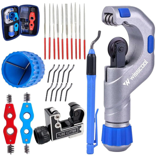 All In One Copper Pipe Cutter Kit For Tubing From Three Sixteenth To Two Inch With A Mini Cutter Includes deburring tools and brushes