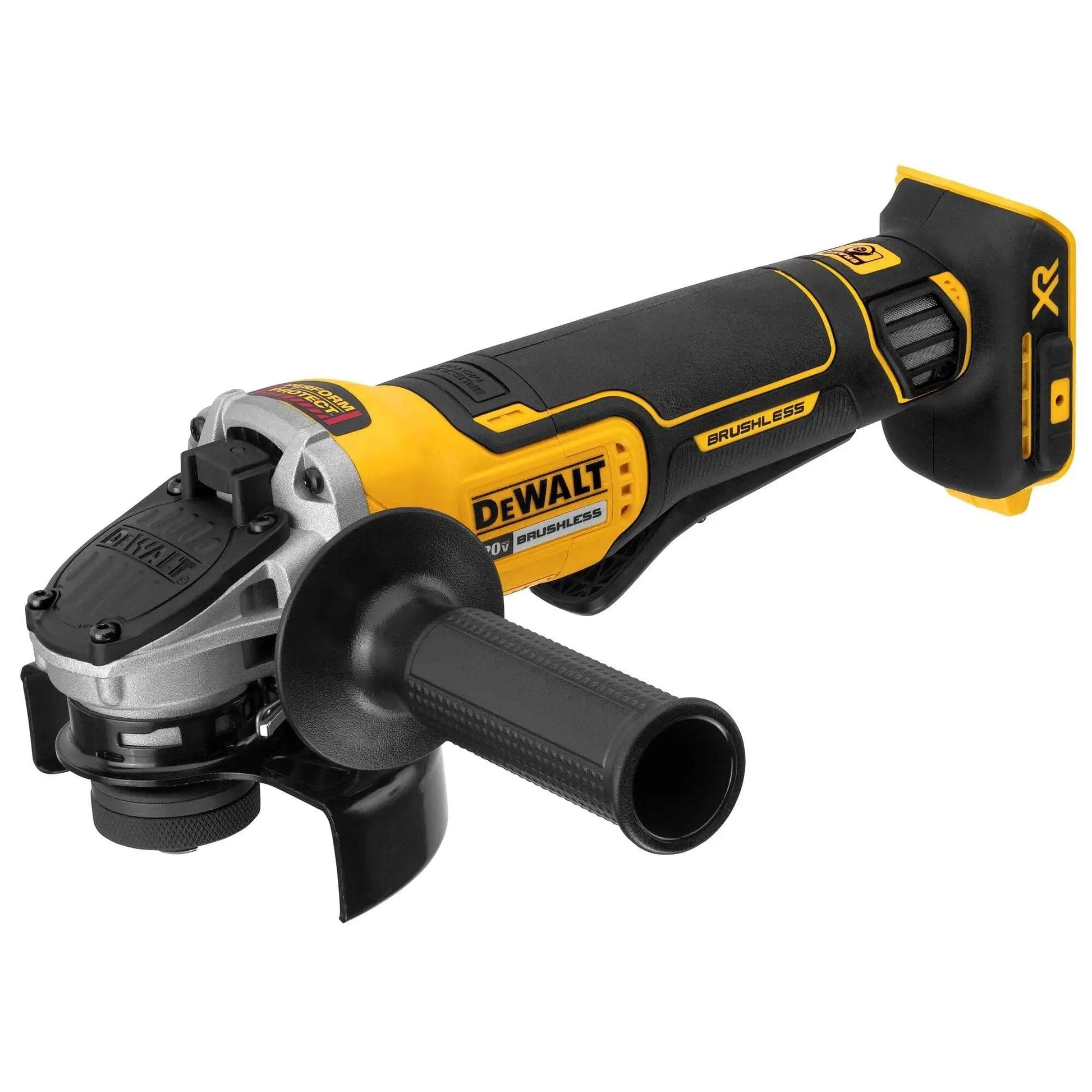 Side view of 20V Max Cordless Angle Grinder With Brushless Motor Four And A Half Inch Wheel Paddle Switch Kickback Brake Tool Only DCG413B