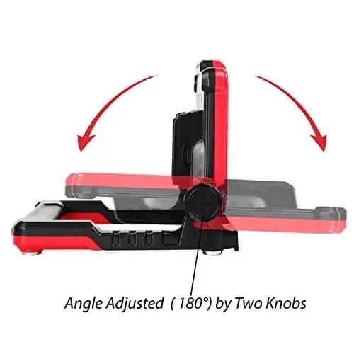 Side view of Powerful 4000 Lumen Cordless LED Work Flood Light Rechargeable Portable for Automotive Use showing adjustable angle.