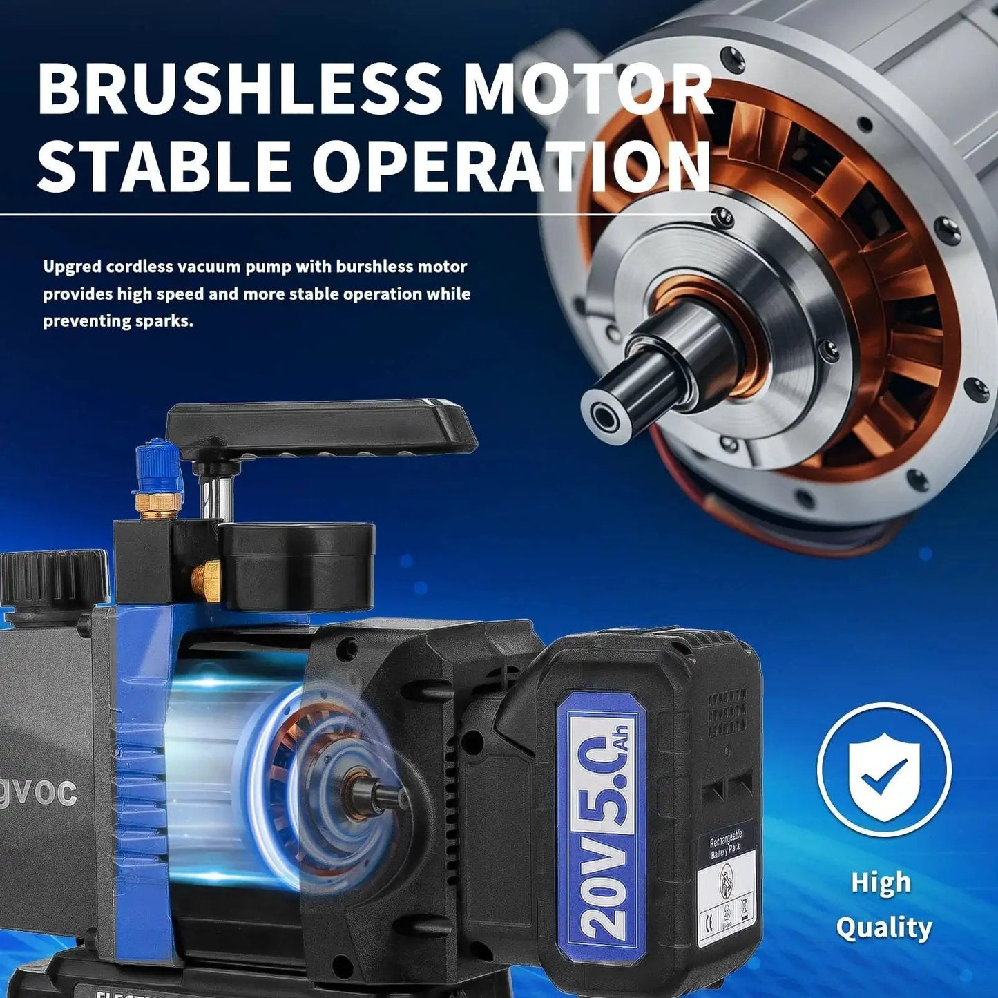 Cordless Vacuum Pump With Beastly Brushless Motor For HVAC And Auto Servicing Rogvoc 3.5 CFM showcasing brushless motor with 20V battery