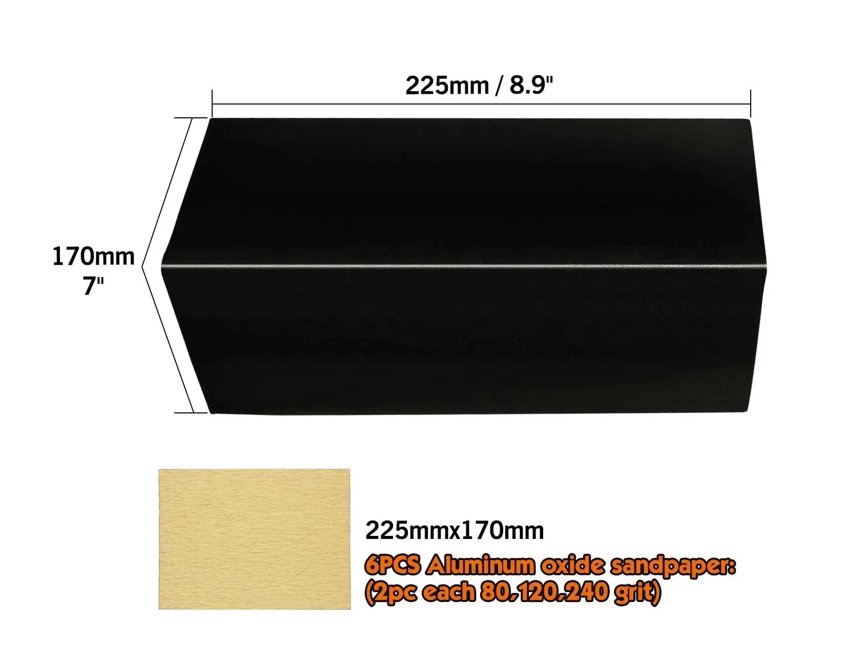 Drywall Corner Sander Kit With Two Sided Pad And Six Sandpapers Included, dimensions 225mm x 170mm, includes 3 grit options.