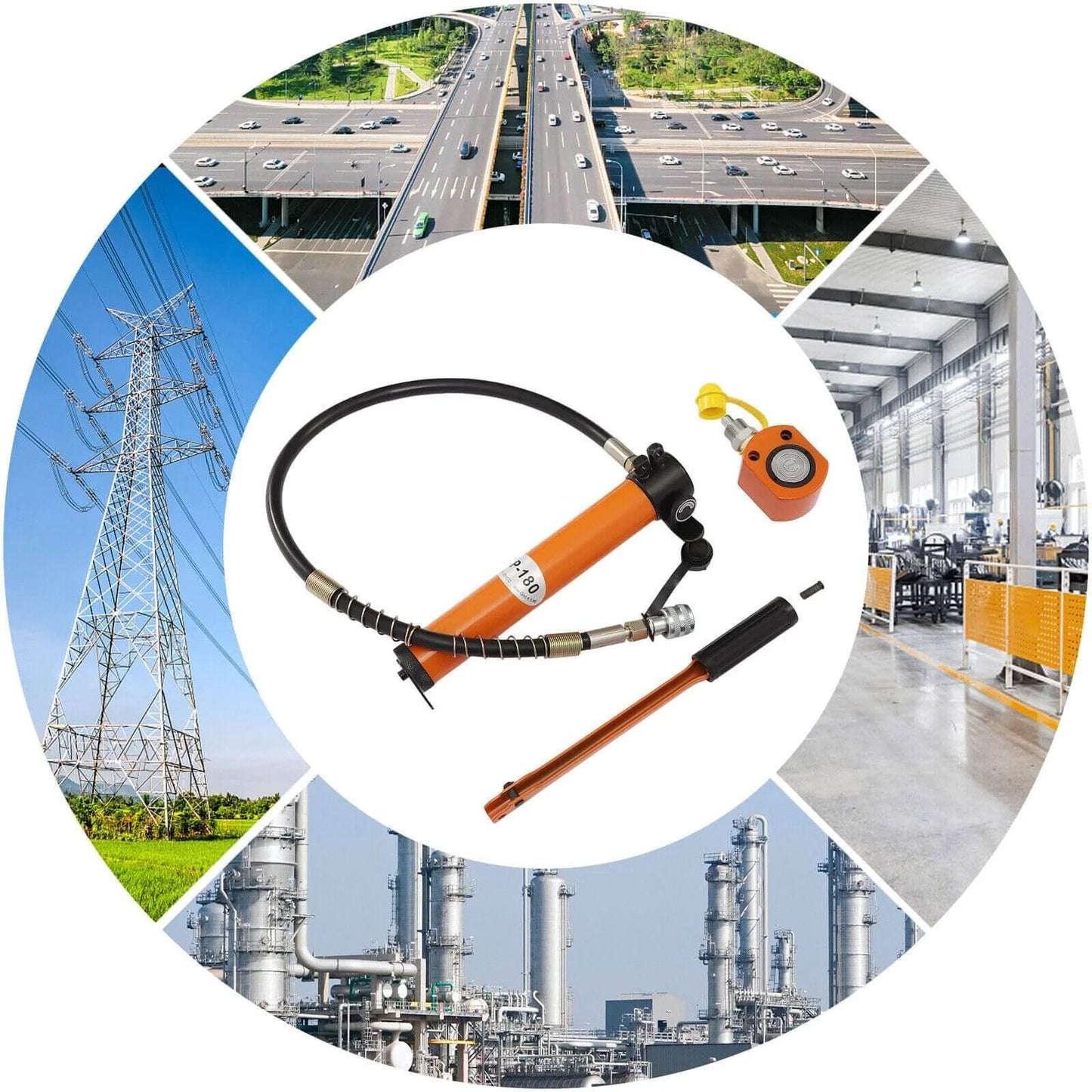 CP-700 Hydraulic Manual Pump, 20000Pa Hydraulic Hand Pump with orange body, hoses, and nozzle for industry construction use.