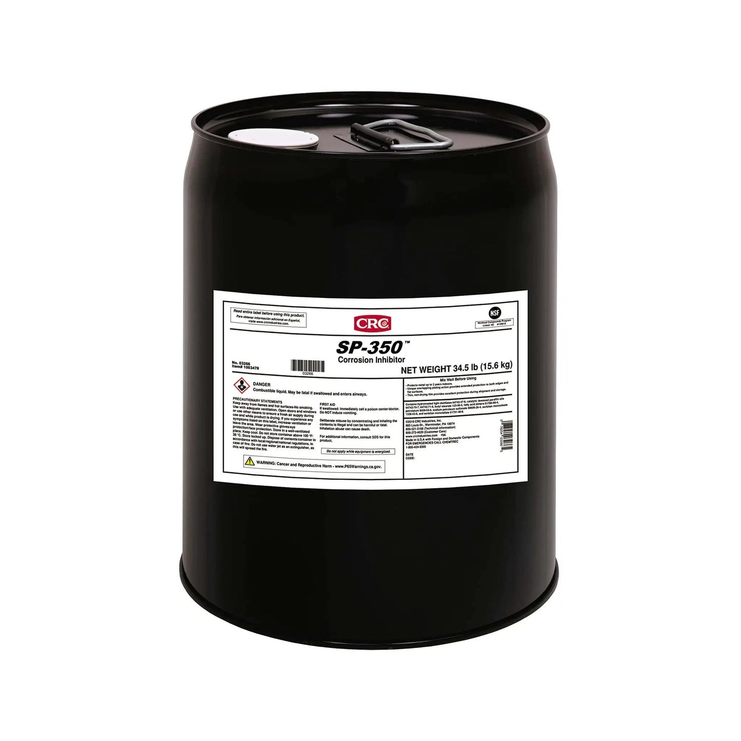 5 gallon pail of Long Lasting Indoor Heavy Duty Rust Prevention Lubricant For Metal Surfaces 5 Gallon SP350 Corrosion Inhibitor by CRC