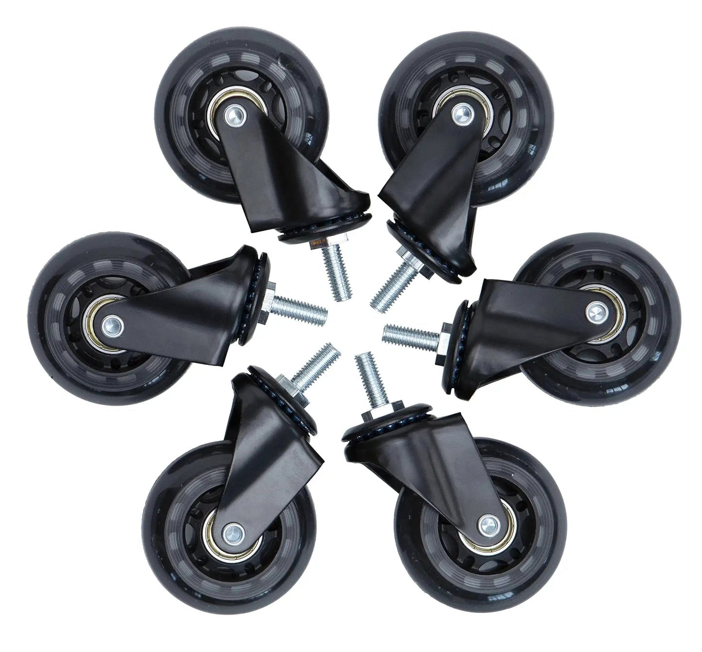 Heavy Duty Creeper Caster Wheels Set Of Six With Two And A Half Inch Polyurethane Rollers And Industrial Steel Bearings
