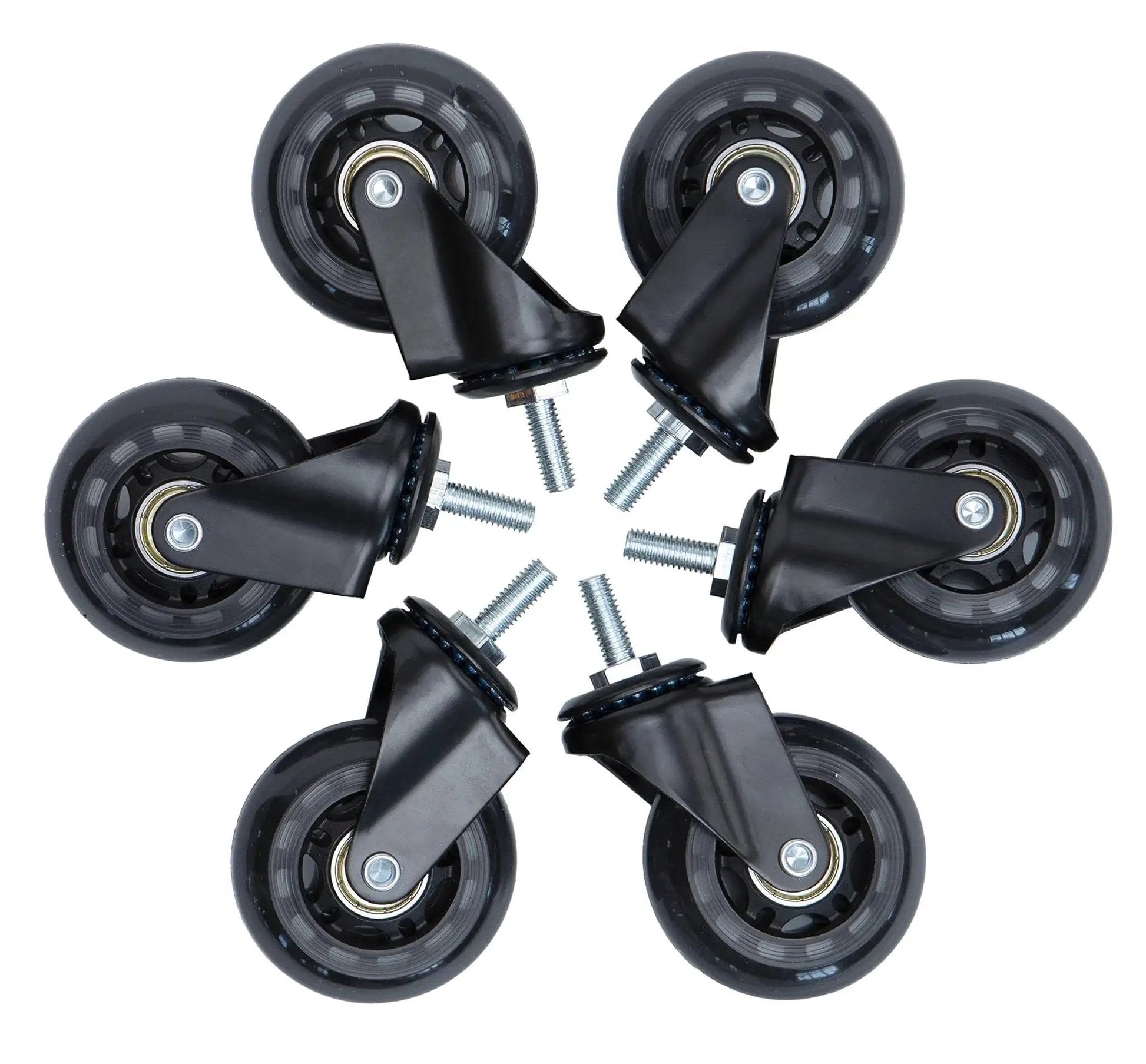 Heavy Duty Creeper Caster Wheels Set Of Six With Two And A Half Inch Polyurethane Rollers And Industrial Steel Bearings