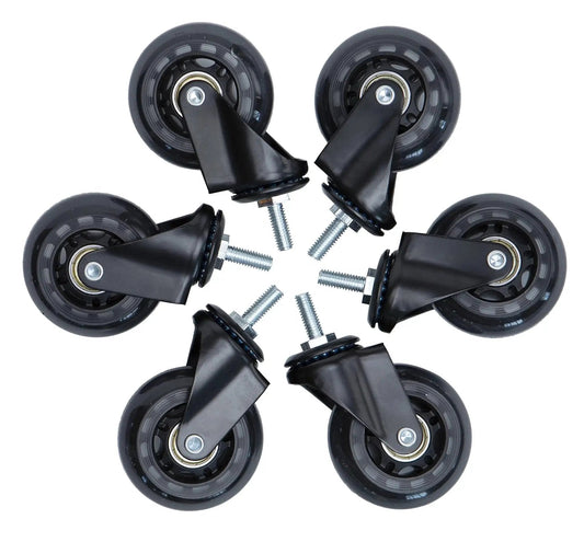 Heavy Duty Creeper Caster Wheels Set Of Six With Two And A Half Inch Polyurethane Rollers And Industrial Steel Bearings
