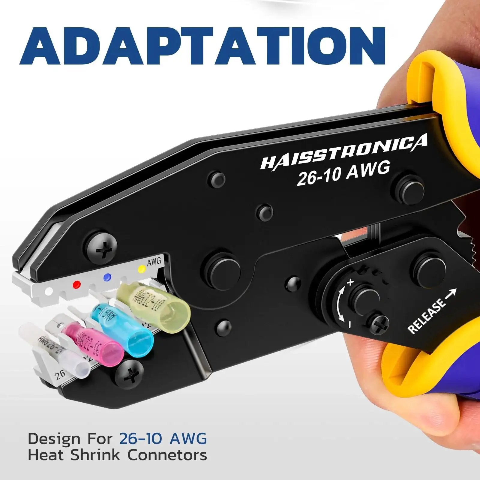 Crimping Tool For Heat Shrink Connectors AWG 26 To 10 Ratchet Wire Terminal Crimper For Insulated Nylon And Electrical Wire Connectors HS 8327