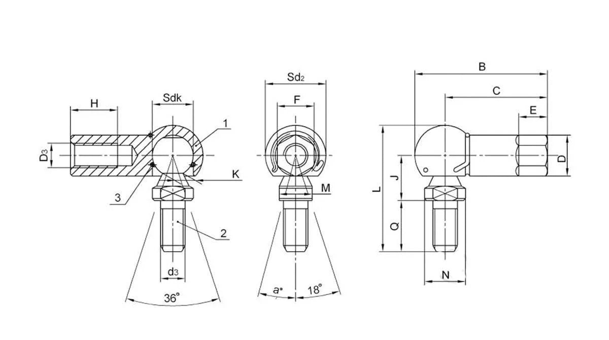 CS14 14mm L-Shape Ball Joint Rod End Bearing