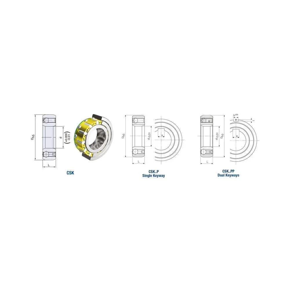 Diagram of CSK15PP One Way Bearing Clutches 15 * 35 * 11mm with Keyway CSK6202PP Freewheel Clutch Bearings CSK202PP Steel Bearing