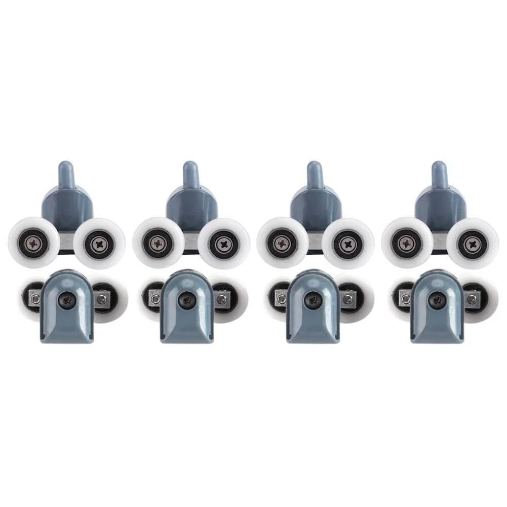 Curved Glass Shower Door Rollers 8PCS Twin Top and Bottom Double Wheel Runners for Bathroom Sliding Doors, front view