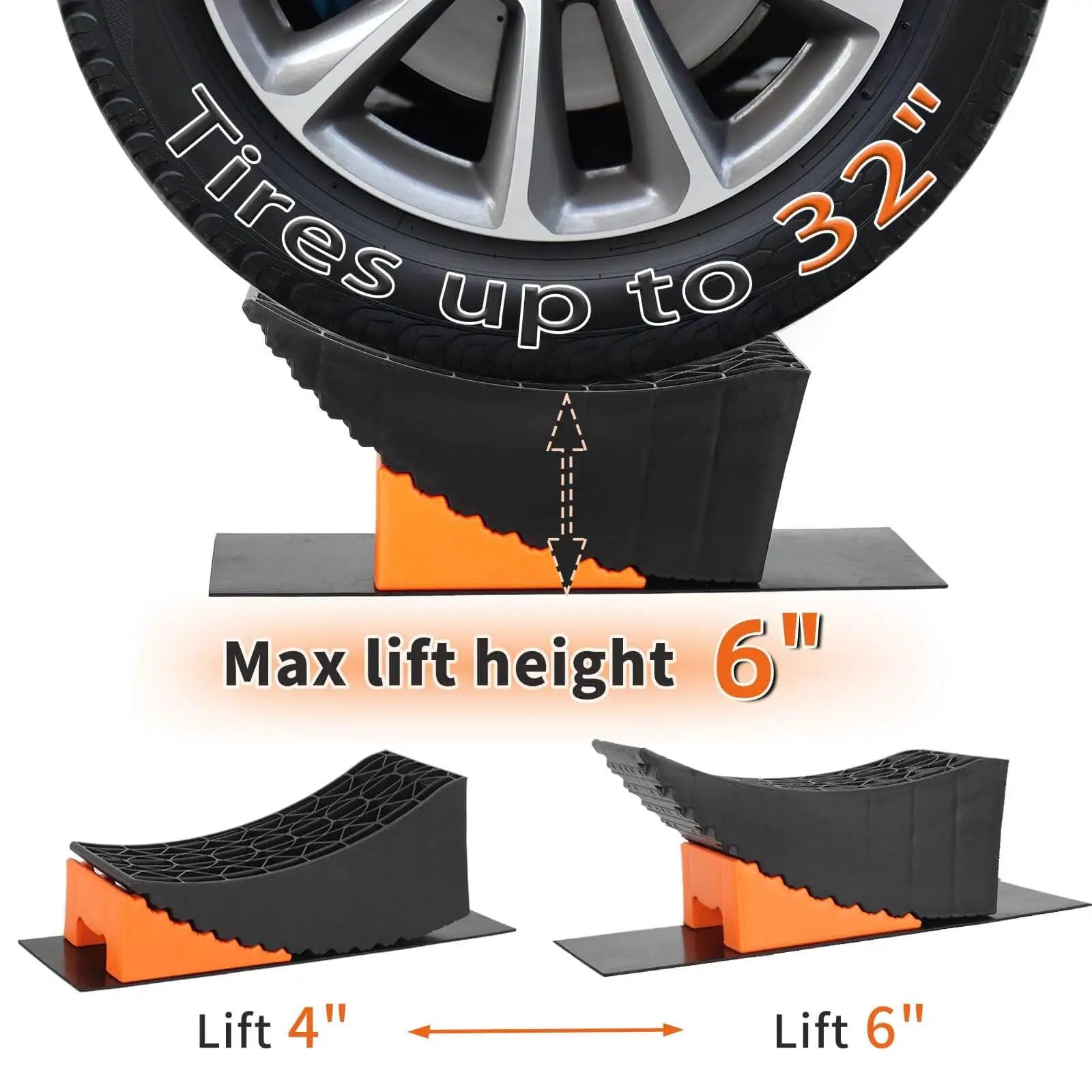 Curved Leveling Blocks For RV And Travel Trailer With A 6 Inch Lift For Easy Tire Change On Tandem Axle Wheels Without A Jack