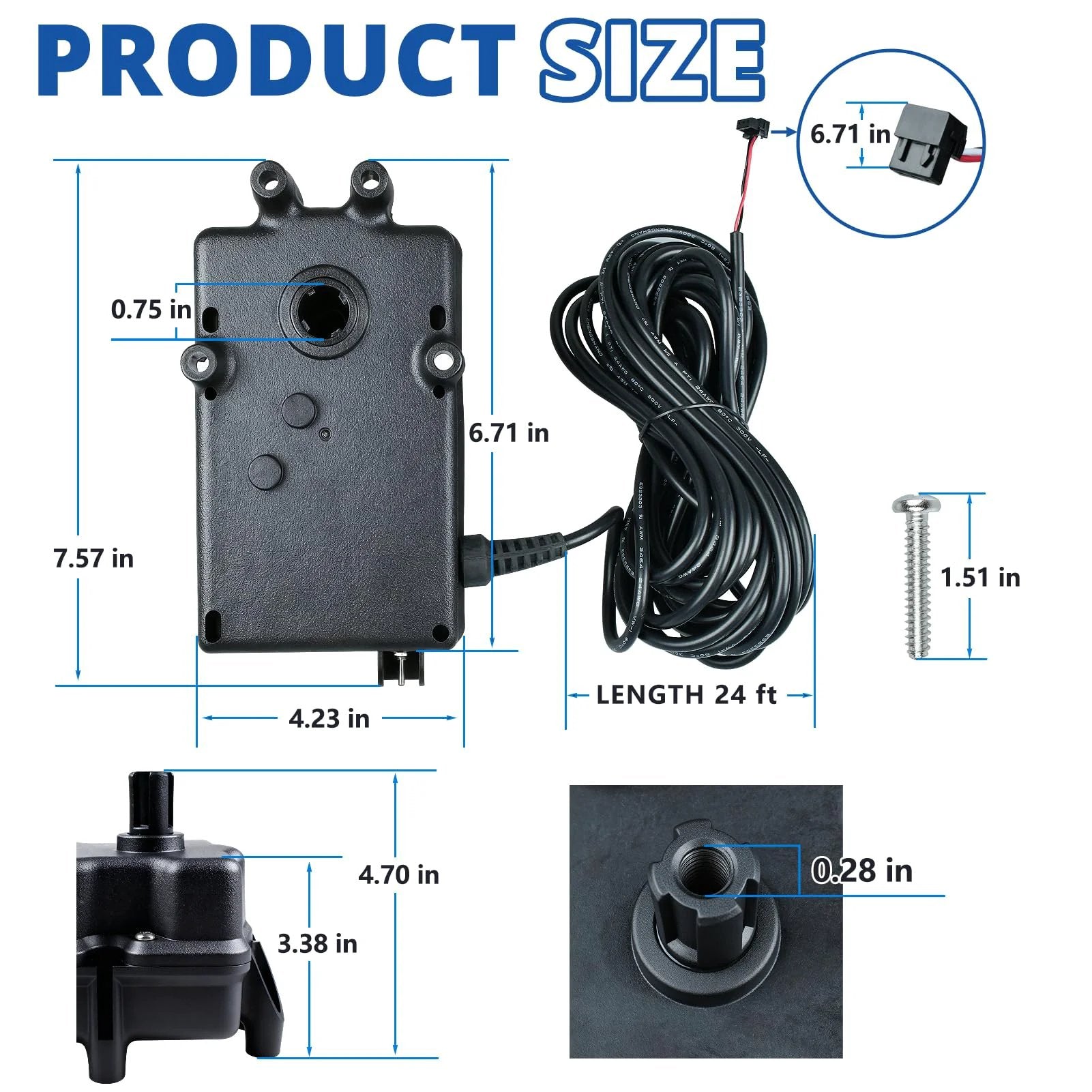 Valve Actuator CVA 24T For Pool Automation Fits Pentair 263045 And All 24 VAC Control Systems 3 Wire 24 Volt AC Replacement for EasyTouch IntelliTouch and Compool CP3400 CP3810 Controllers, dimensions shown.