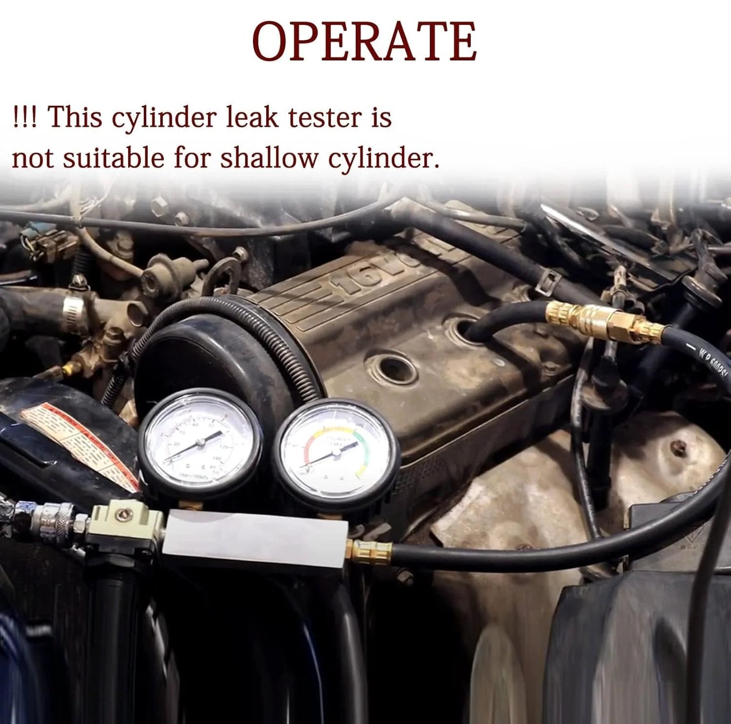 Cylinder Leak Down Tester Kit With Dual Gauge For Automotive Compression Testing Leakdown Checker connected to an engine.