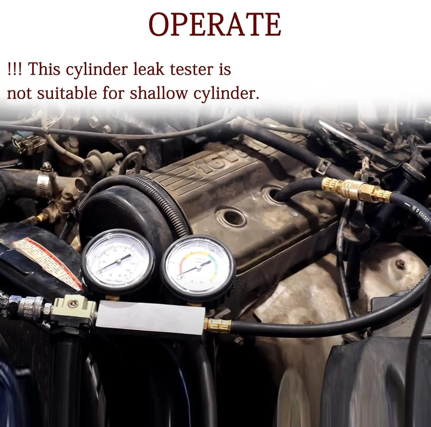 Cylinder Leak Down Tester Kit With Dual Gauge For Automotive Compression Testing Leakdown Checker connected to an engine.