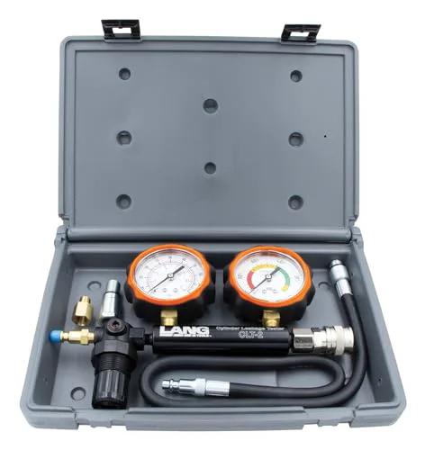 Cylinder Leakage Tester For Engines With 100 PSI And Two Gauges CLT 2 Lang Tools Automotive Diagnostic Tool in case with dual gauges and fittings.