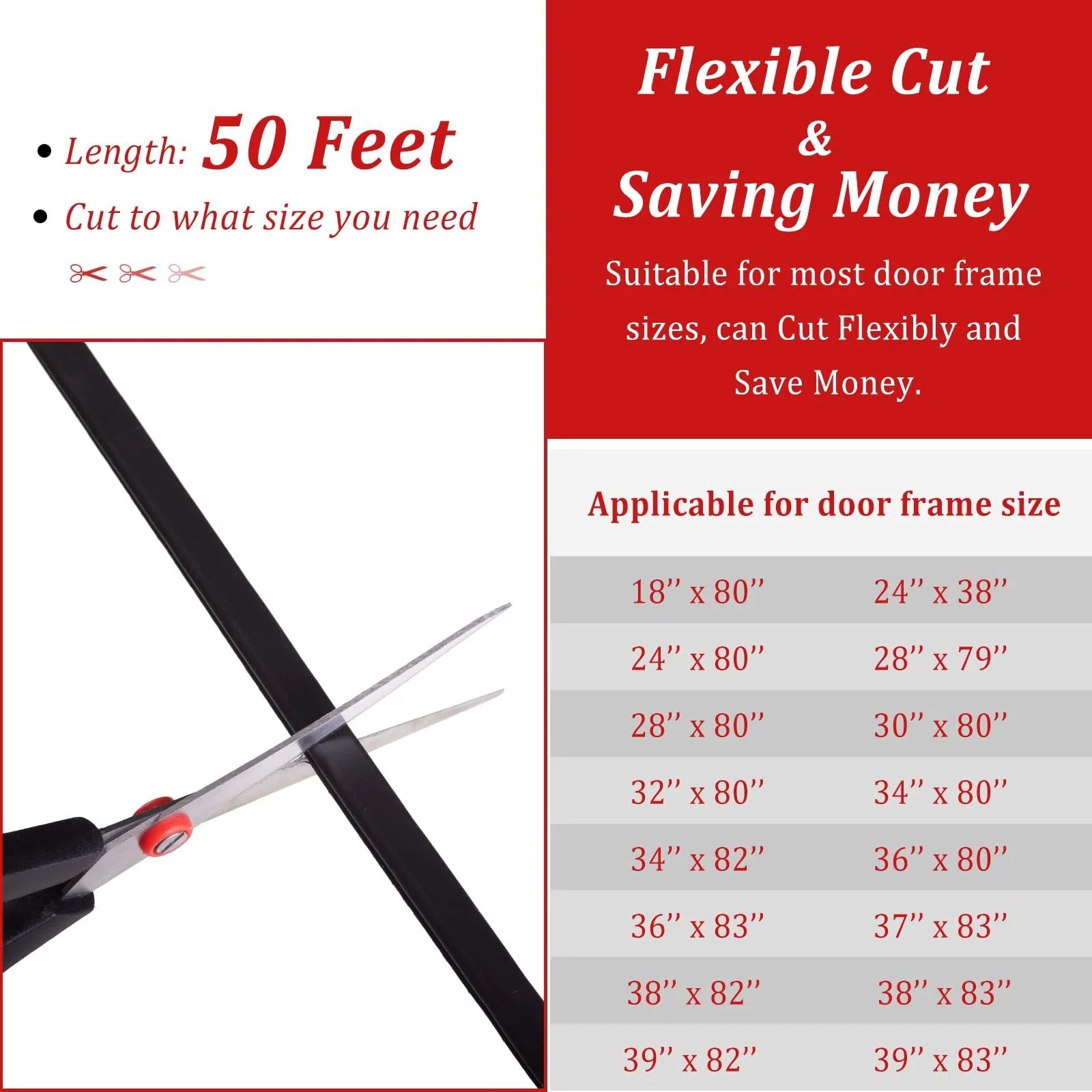 Close-up of tailor scissors cutting Heavy Duty D Shape Rubber Door Weather Stripping Seal For Large Gaps Self Adhesive Backing 50 Feet.