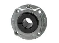 Front view of 55mm piloted flange sealed ball bearing cartridge single unit Accu-Loc nickel-plated cast iron flanged housing UEFCS211NP.