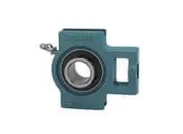 Front view of 1-15/16 in Wide Take-Up Ball Bearing Unit UCT210-31, cast iron housing, sealed contact seal, set-screw locking.