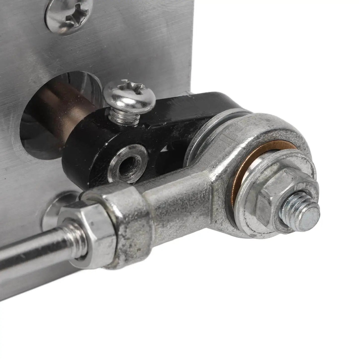 Close-up of DC 24V Linear Actuator with Reciprocating Motor, 10 to 130 mm Stroke, Aluminum Alloy Body, Detail of Connecting Joint