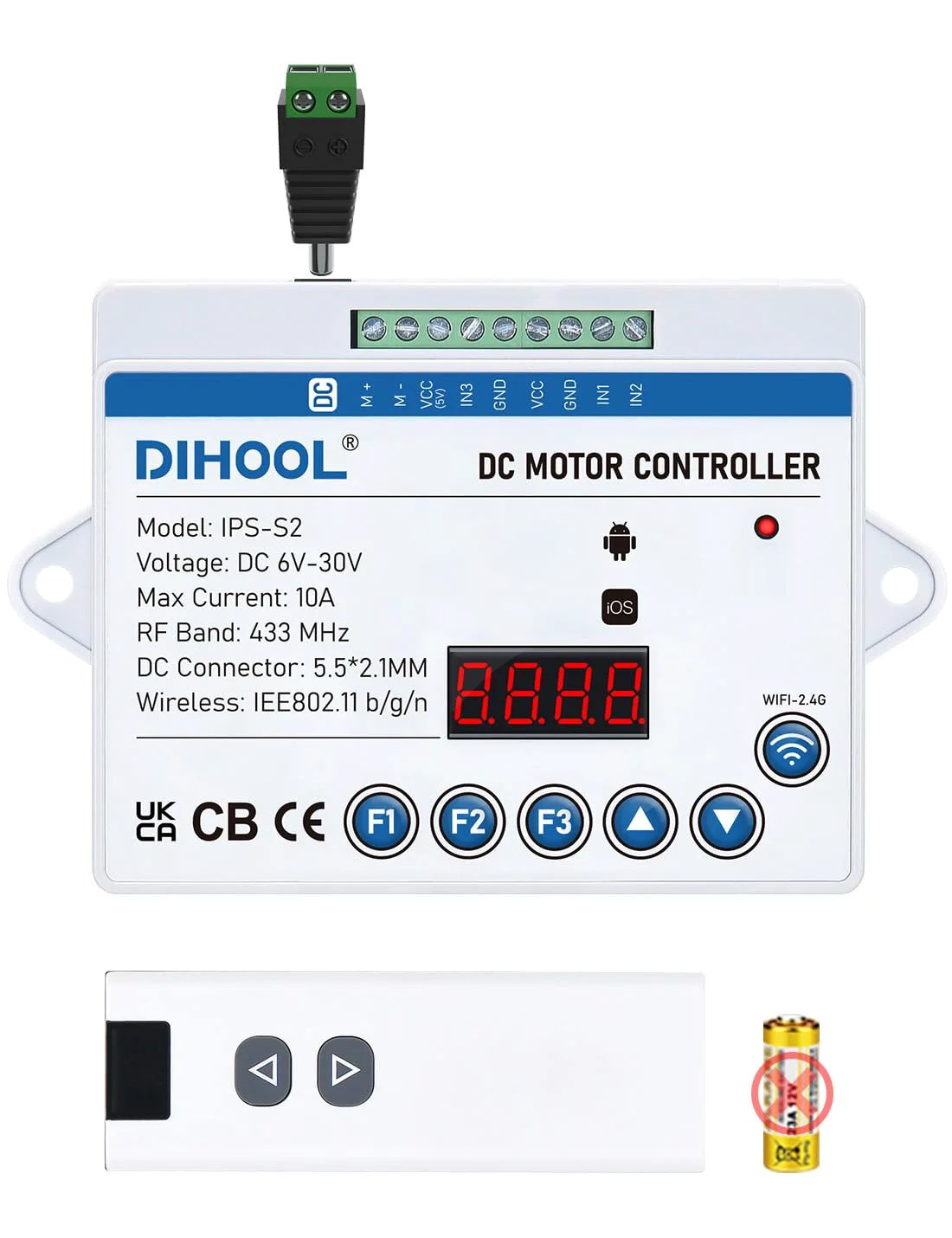 Smart WiFi Linear Actuator Controller With Current Limit And Obstacle Protection For 12V And 24V DC Motors Remote eWeLink Timed Control No Fuss Setup Rebound Safe Stop When Obstacles Detected And Load Safety with LED display and remote.