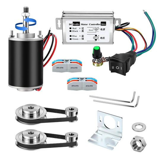 4 Pack High Torque Dc Motor, 3500-7000 RPM, 12 V/24 V Permanent Magnet, Gt2 Synchronous Wheel 8mm Bore Aluminum Timing Pulley with Belt, Dc Motor Speed Controller(with Screw Thread)