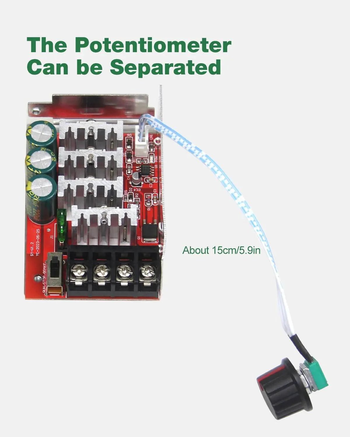 DC Motor Speed Controller with 30A Fuse, 7-70V Wide Voltage Range Switch Control 30A Fuse with separate potentiometer
