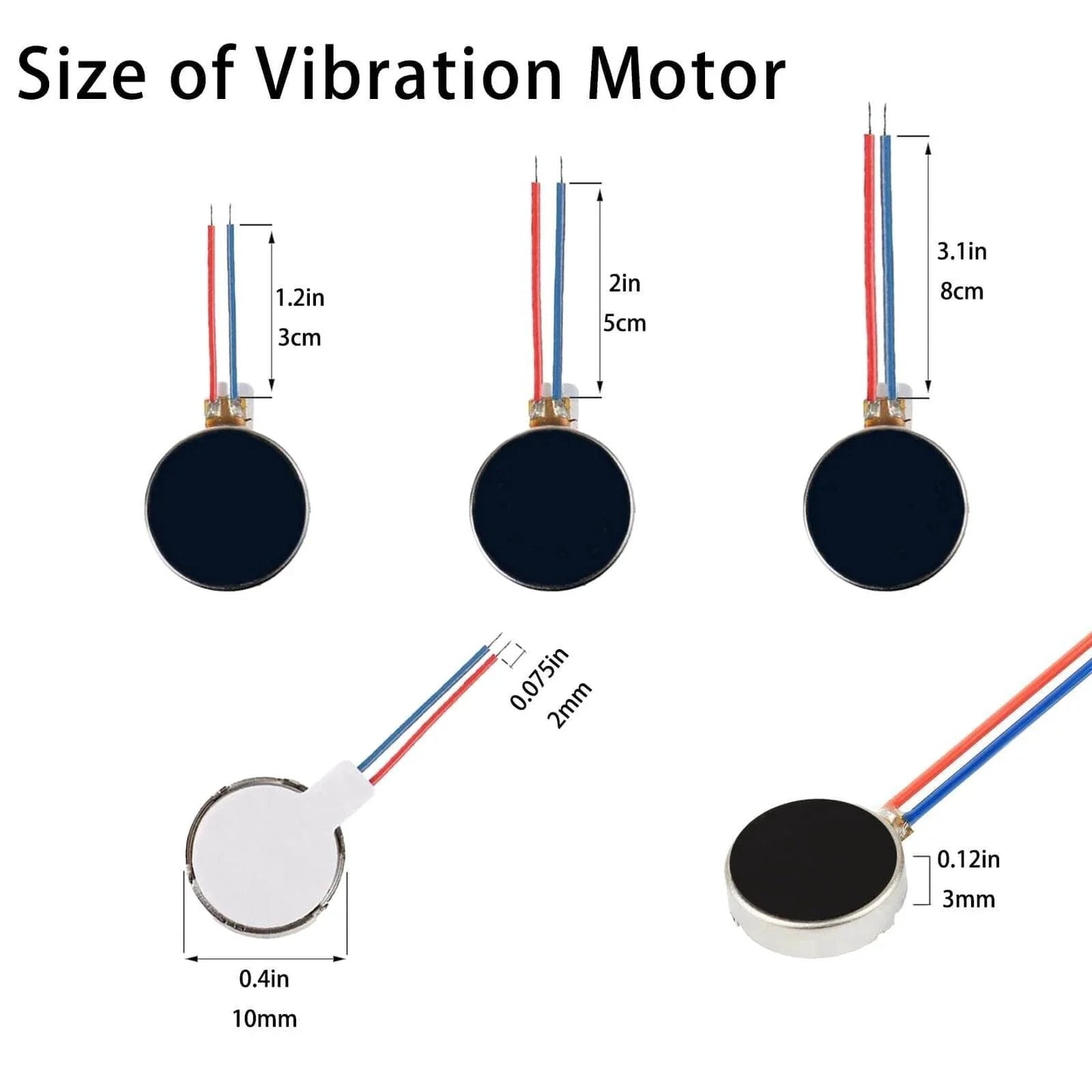 20PCS Vibration Motor DC3V 12000rpm Mini Vibration Motor Vibrating Motors for Projects Electronic Device Repair Single Board Computers Project Classroom Project Bristle Bots Cable 2in shown in different sizes