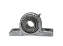 Front view of MUCP207-22NP 1-3/8 in pillow block single unit, stainless set-screw locking, nickel-plated cast iron housing, sealed ball bearing insert.