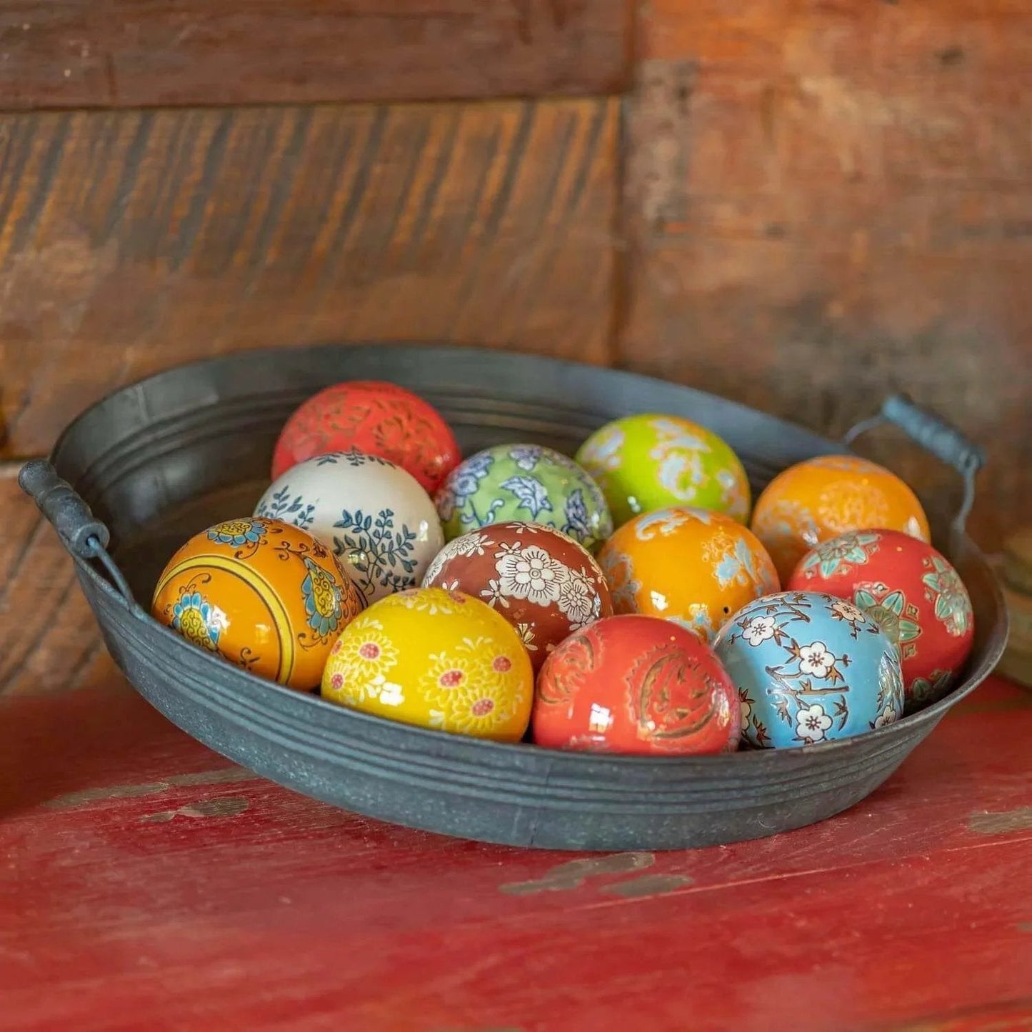 Pack of 12, 4-Inch Decorative Ceramic Porcelain Sailor Balls Tsugo Collection - Colorful Balls in metal bowl
