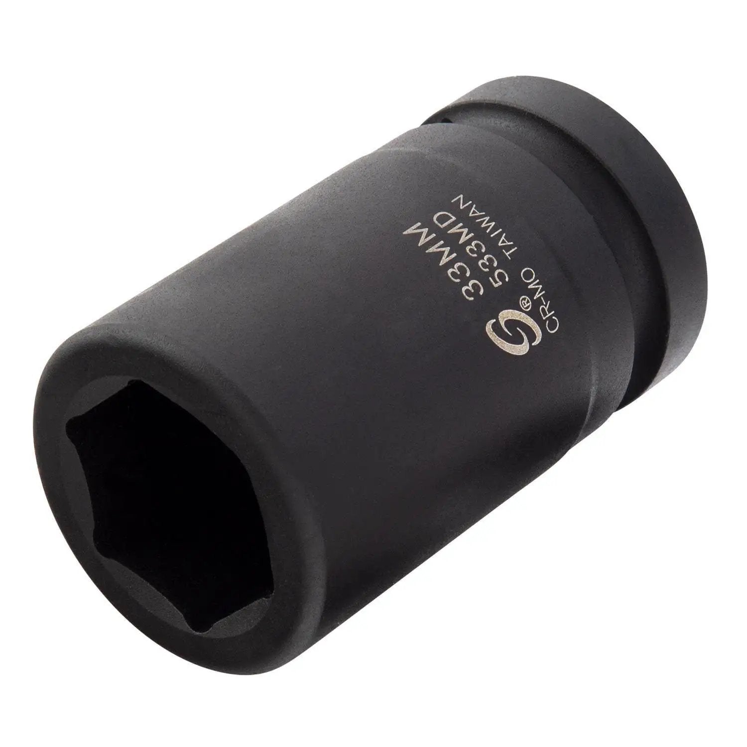 Deep Reach 1 Inch Drive 33mm Impact Socket With Cr-Mo Steel Radius Corner Design Chamfered Opening And Dual Size Markings For High Torque Jobs Sunex Tools